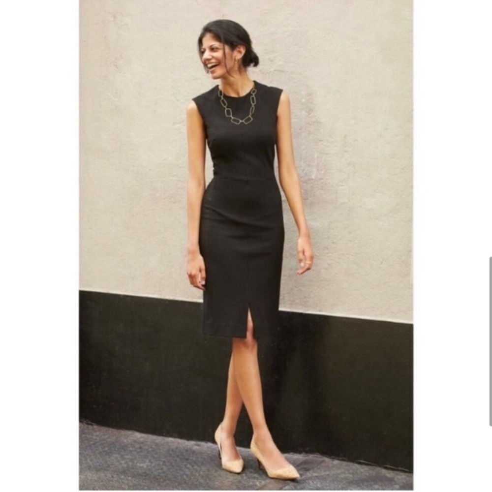 NWT MM LaFleur Katie Front Slit Black Cap
Sleeve Fitted Ponte Dress Sz 10